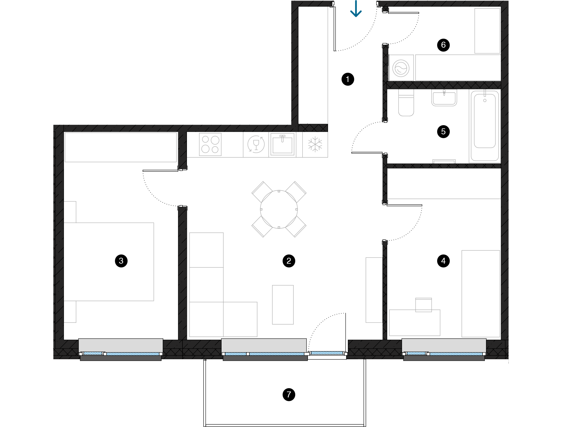 Pillar Jaunie dzīvokļi Dreiliņu priedes plānojums