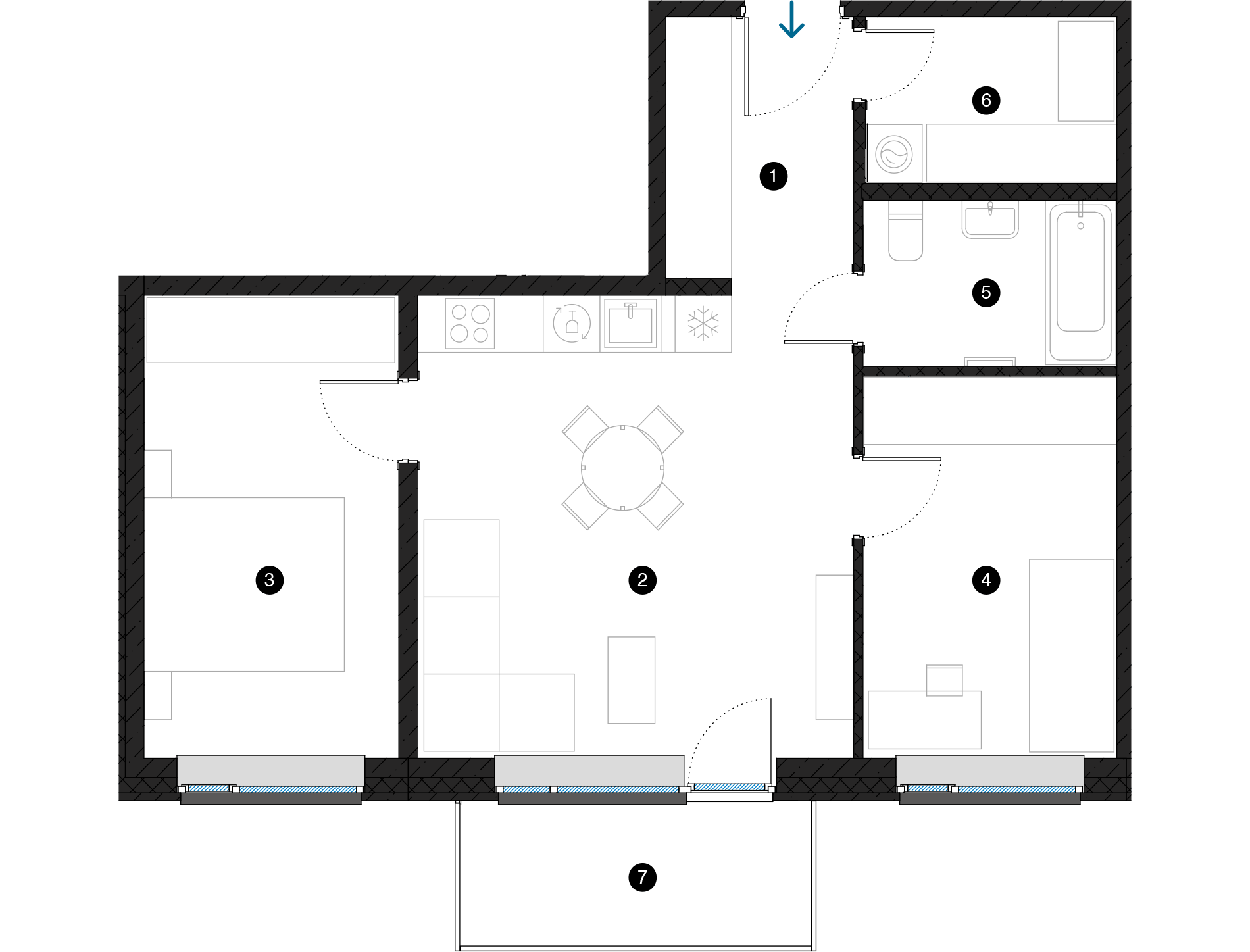 Pillar Jaunie dzīvokļi Dreiliņu priedes plānojums