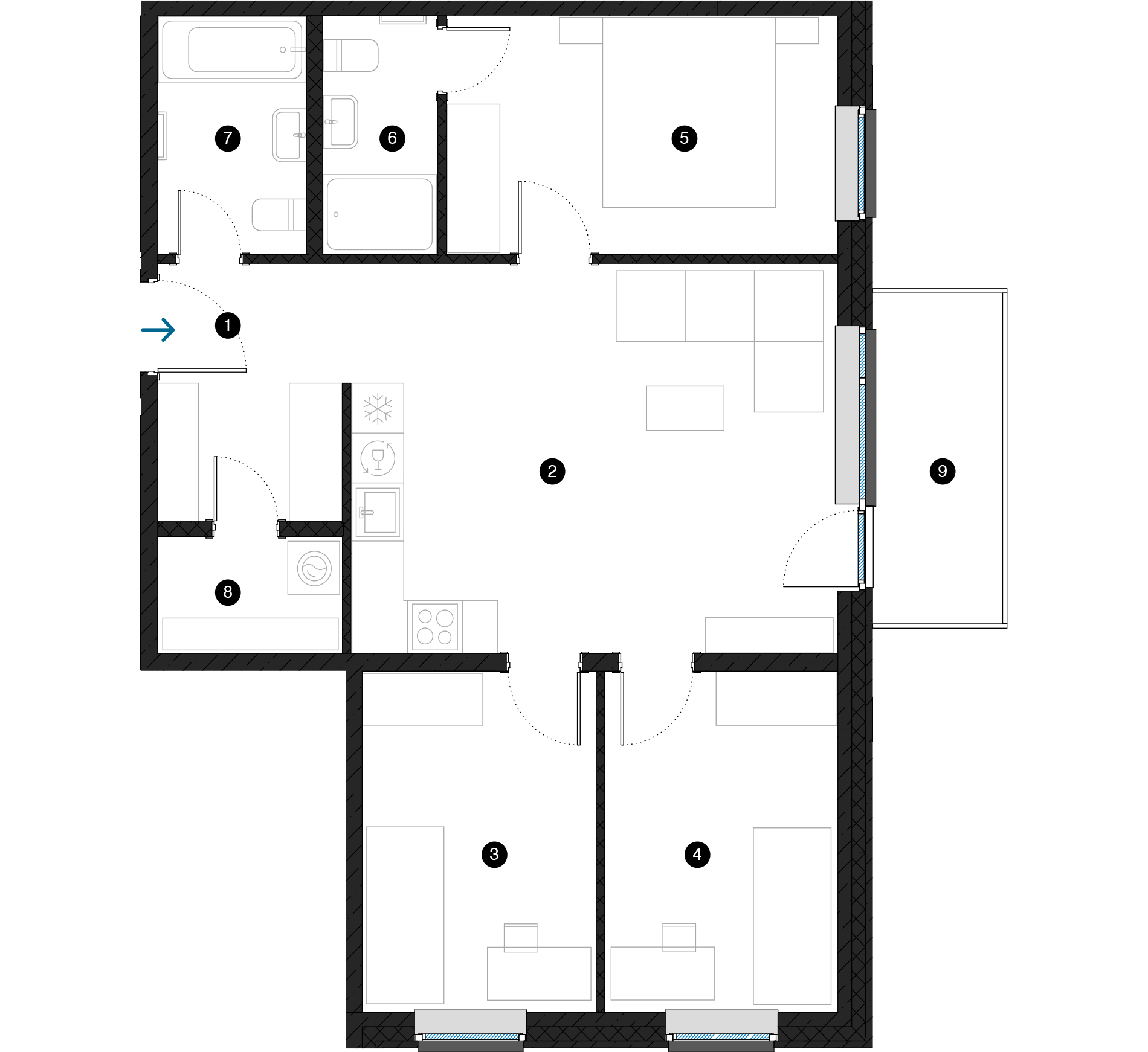 Pillar Jaunie dzīvokļi Dreiliņu priedes plānojums