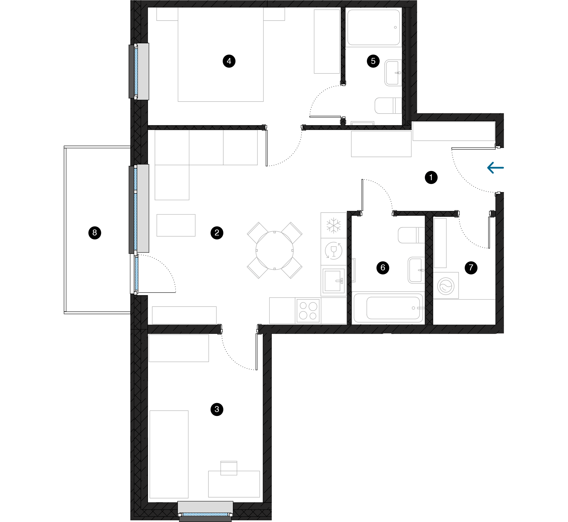 Pillar Jaunie dzīvokļi Dreiliņu priedes plānojums