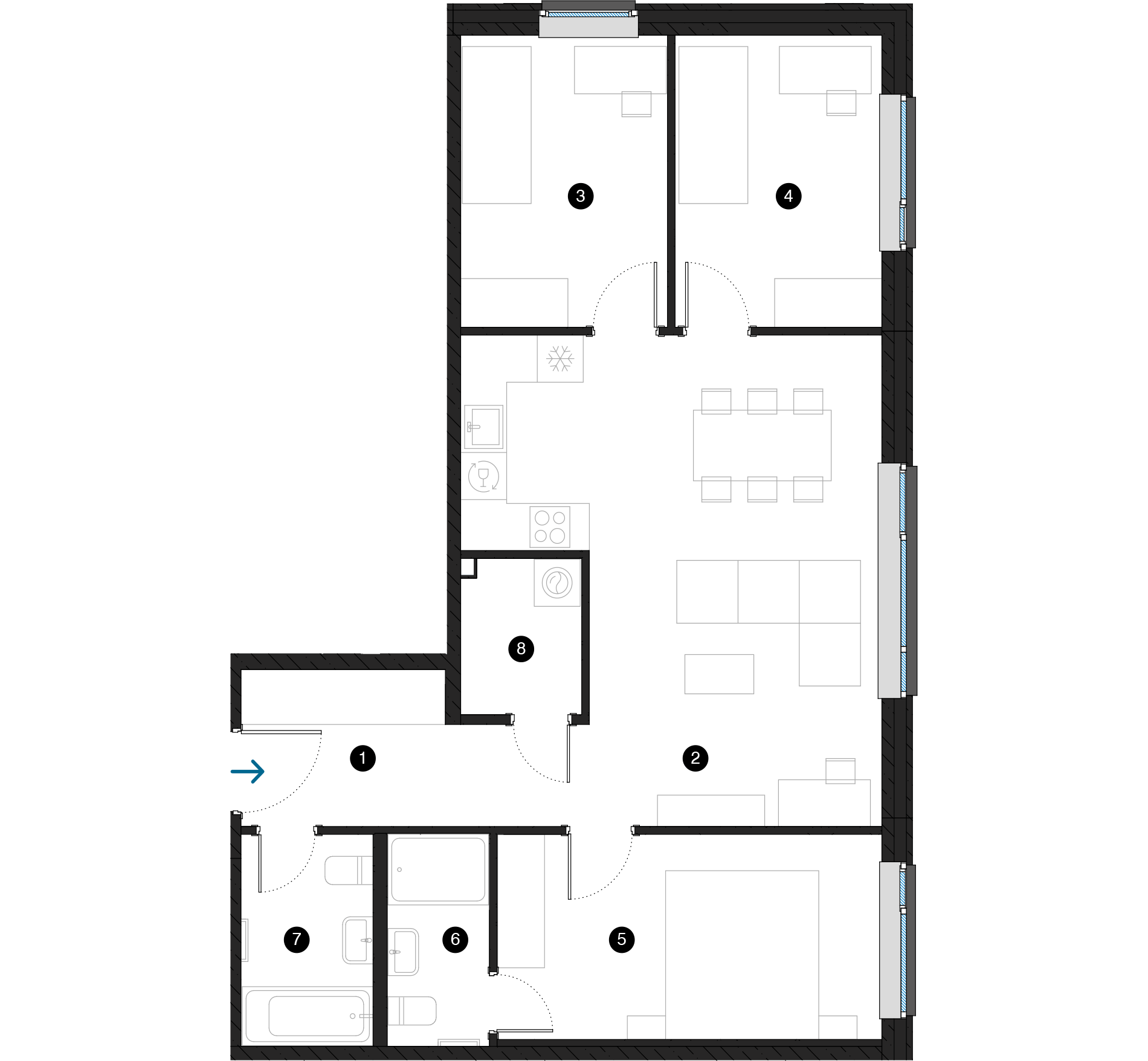 Pillar Jaunie dzīvokļi Dreiliņu priedes plānojums