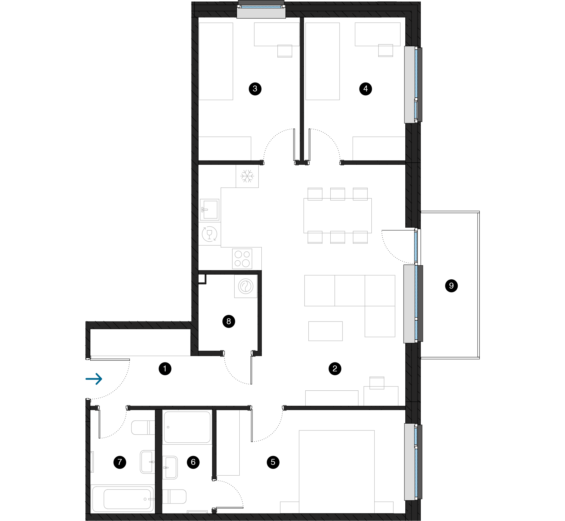 Pillar Jaunie dzīvokļi Dreiliņu priedes plānojums