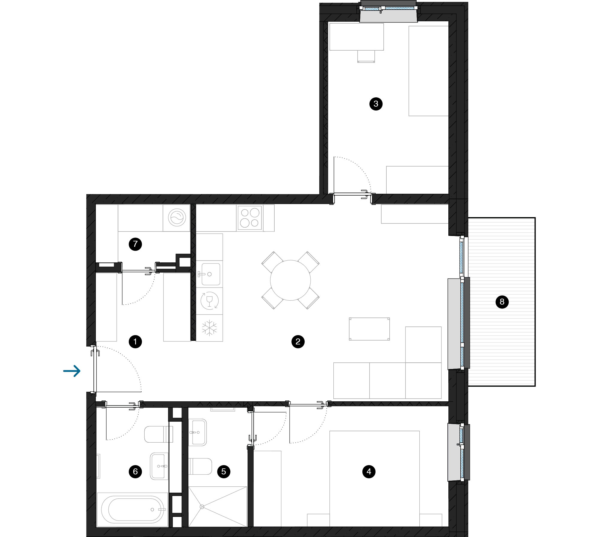 Pillar Jaunie dzīvokļi Iļģuciema mājas plānojums