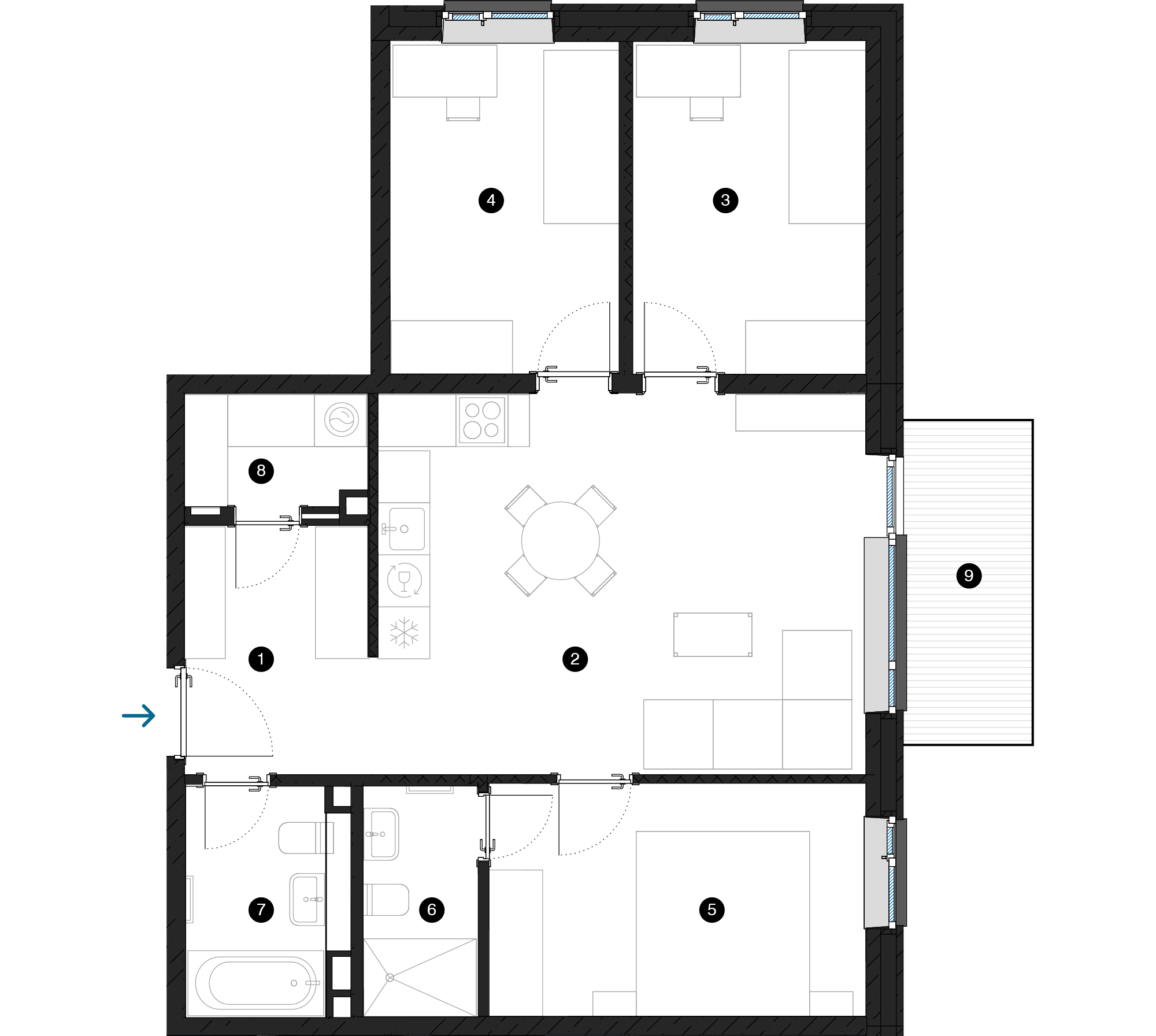 Pillar Jaunie dzīvokļi Iļģuciema mājas plānojums
