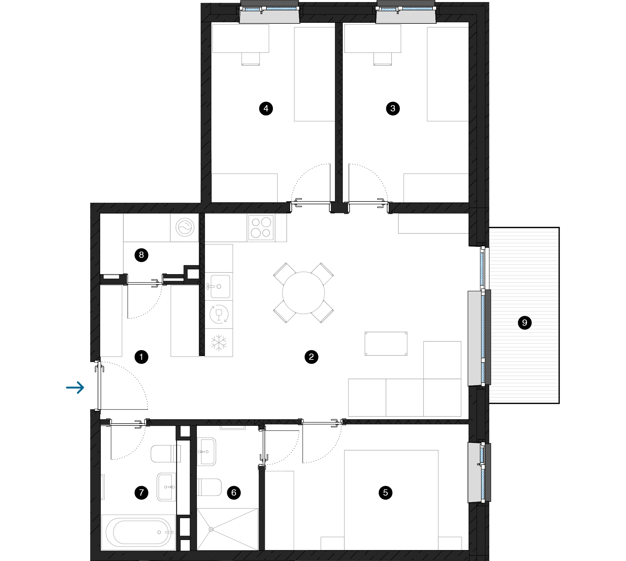 Pillar Jaunie dzīvokļi Iļģuciema mājas plānojums