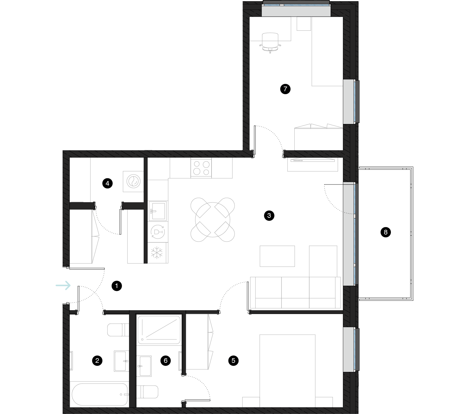 Pillar Jaunie dzīvokļi Mežciemā plānojums