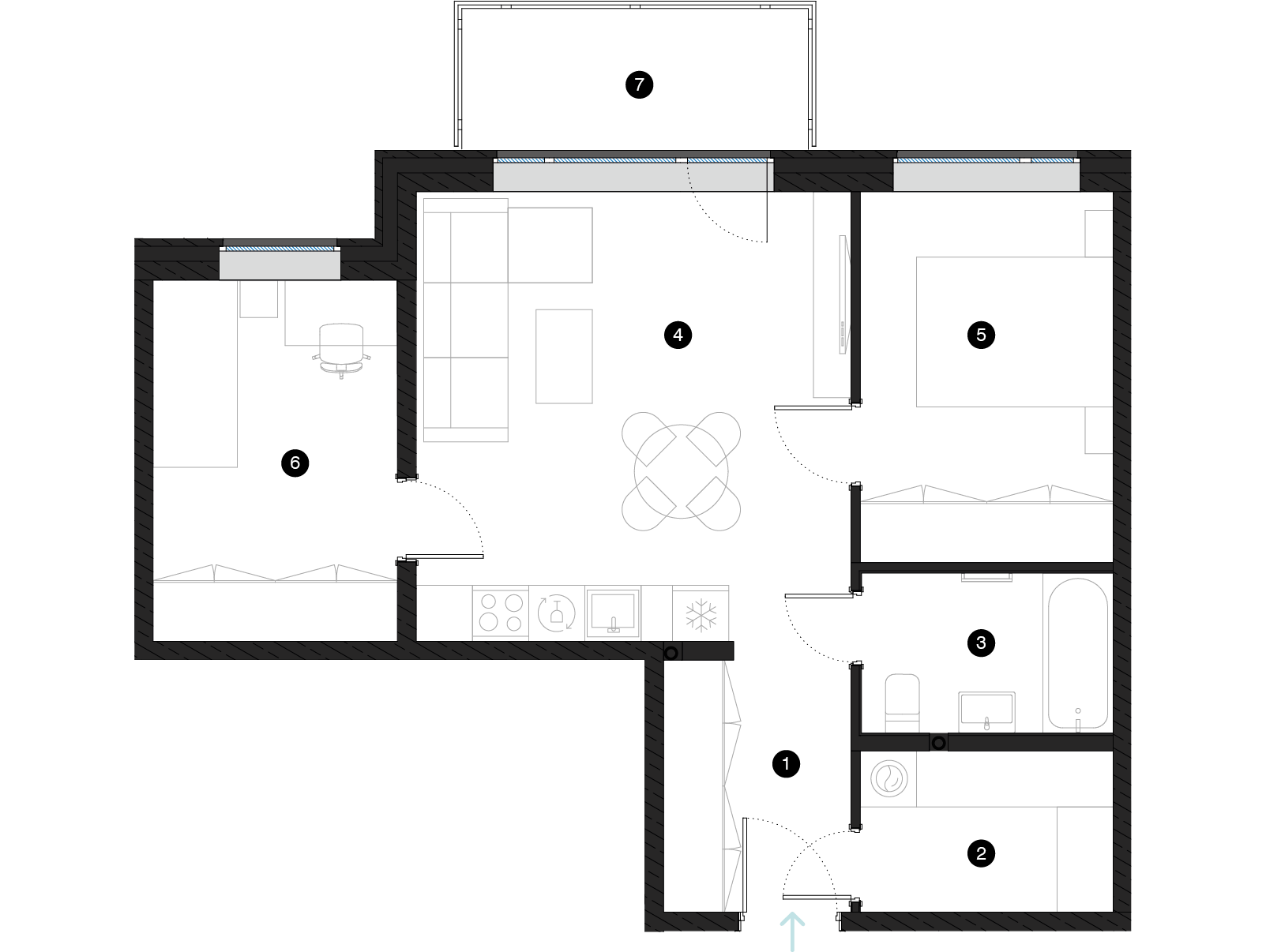 Pillar Jaunie dzīvokļi Mežciemā plānojums