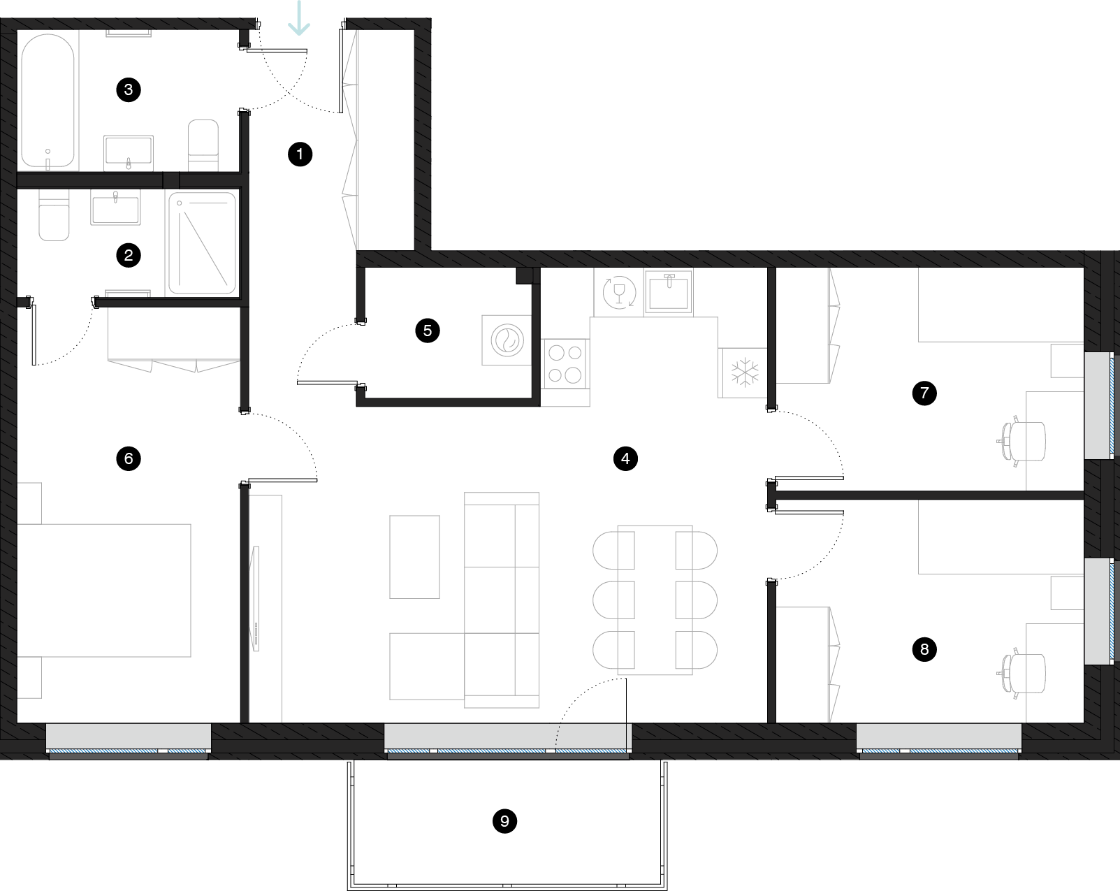 Pillar Jaunie dzīvokļi Mežciemā plānojums